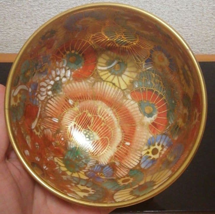 寿官作　薩摩焼　金彩　百花　茶碗　共箱　茶道具