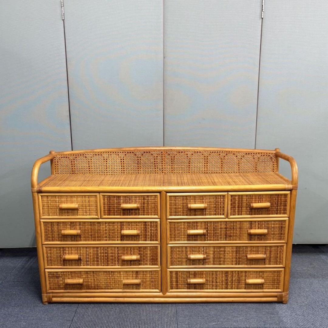 美品 籐 ラタン ワイドタイプ チェスト 収納 タンス 引き取り限定静岡県富士市