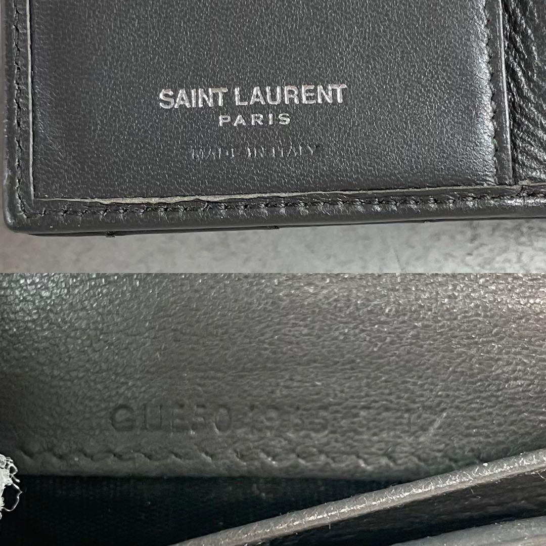 【美品】サンローランパリ 三つ折財布 カサンドラ レザー グレー