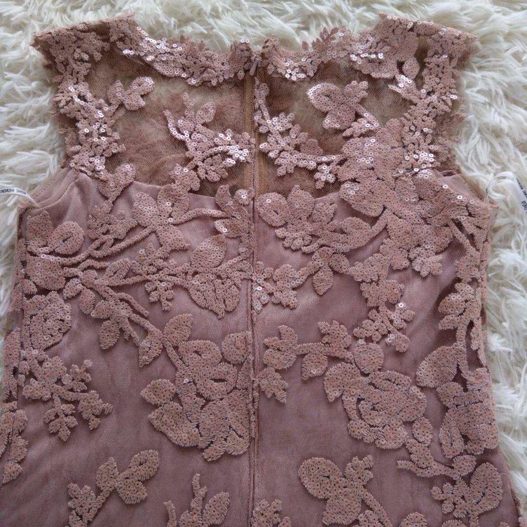 タダシショージ　ピンク　ワンピース　フラワー　スパンコール刺繍