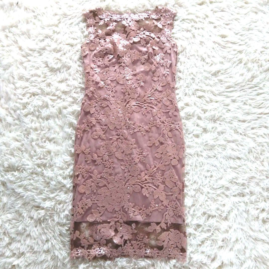 タダシショージ　ピンク　ワンピース　フラワー　スパンコール刺繍