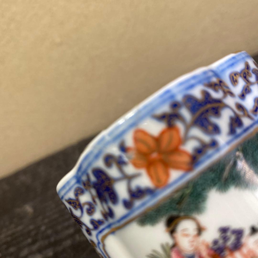 中国古玩粉彩唐人物色絵香炉【桐箱付】