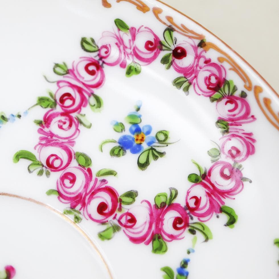 DRESDEN PORCELAIN 手描き 薔薇 トリオ カップ ソーサー 皿