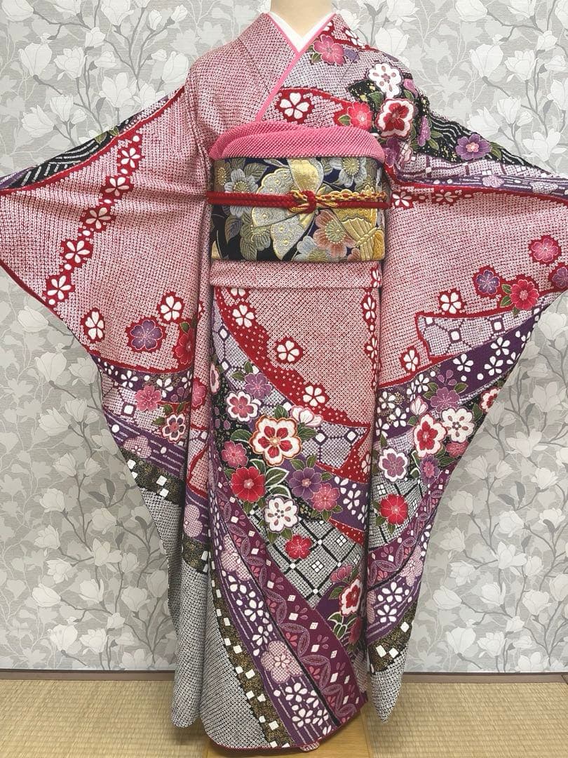 正絹 振袖 長襦袢セット古典柄熨斗模様トールサイズ