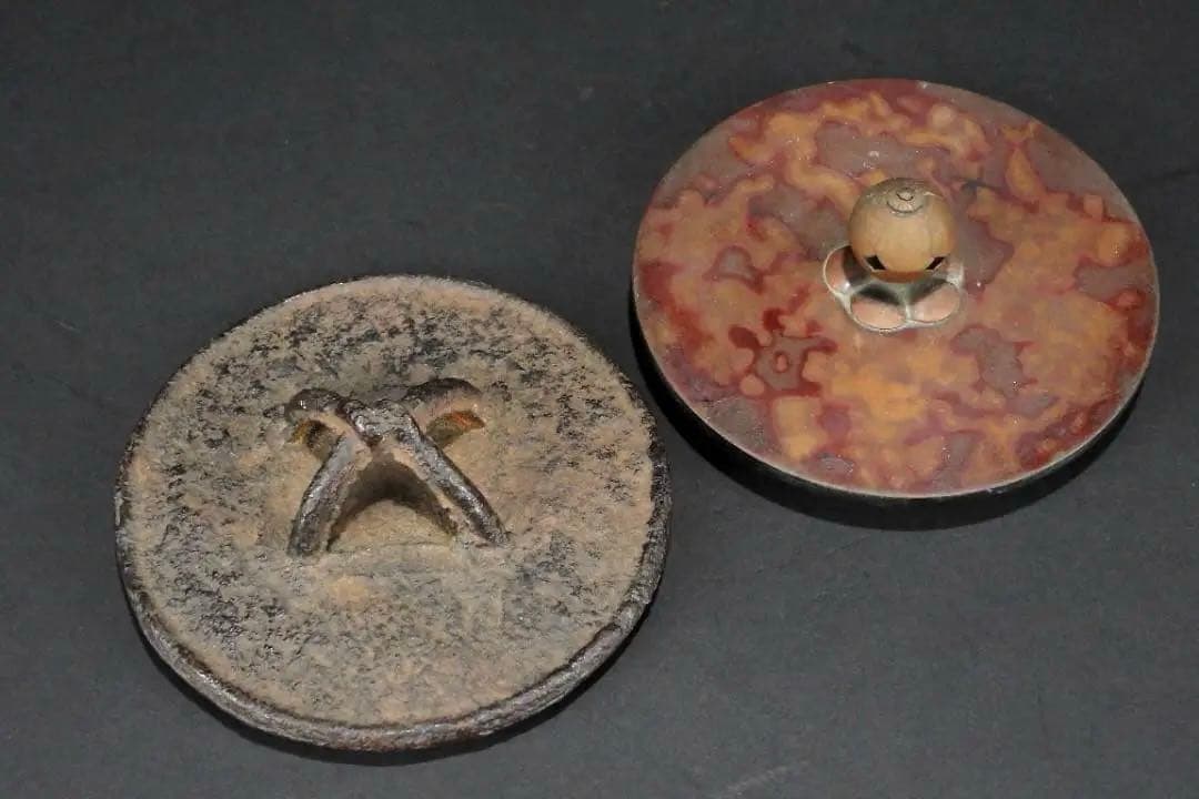 【ウラン】時代 古鉄 風炉 桧垣風炉 窶風炉 漢詩茶飯釜 替蓋付 煎茶道具