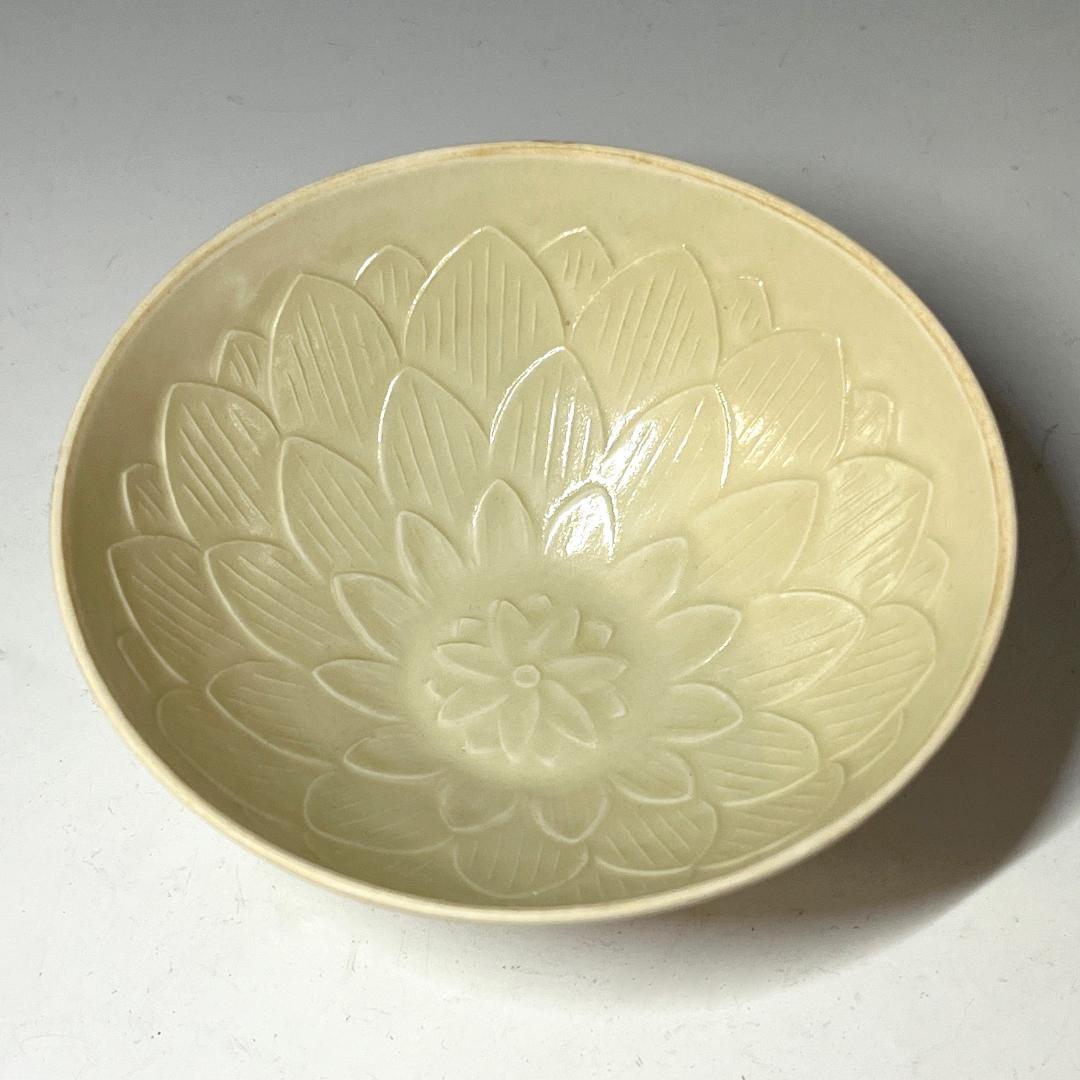 唐物 定窯 白磁 蓮陰刻紋碗 中国美術 古玩 SH12