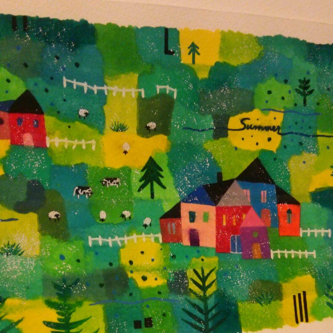 水彩画　浅き春　22.7×15.8cm