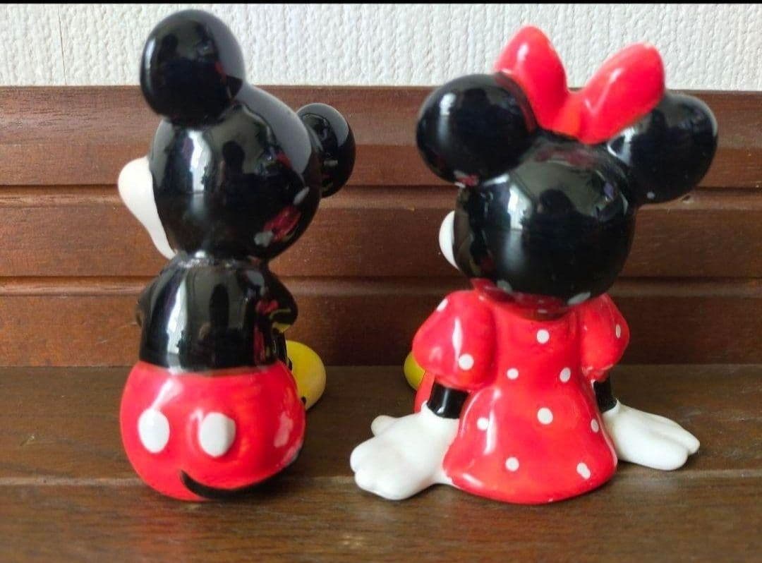 昭和レトロ ディズニー 「ミッキーマウス」 「ミニーマウス」 陶器ペア置物セット