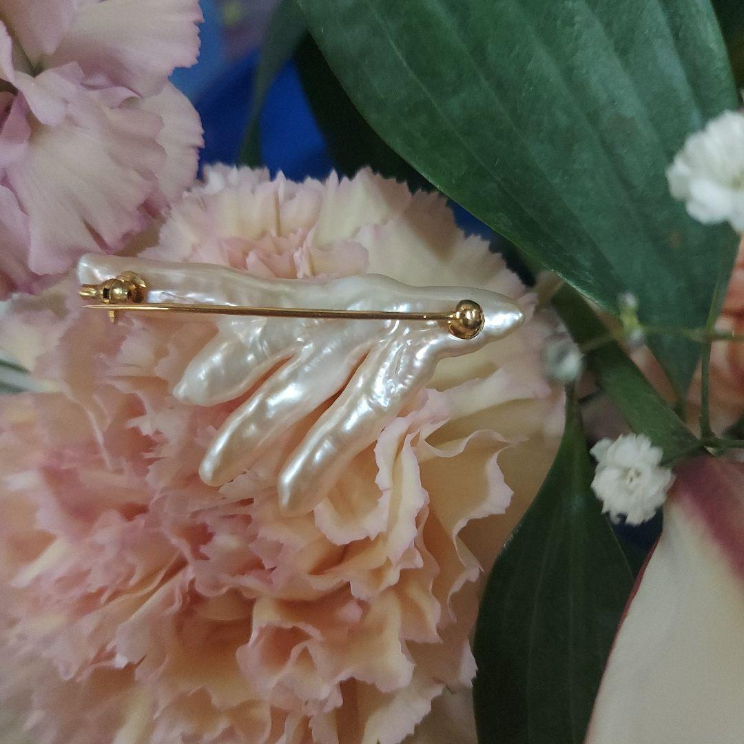 新品　k18　バロック　オレンジ淡水真珠　ブローチ　限定品