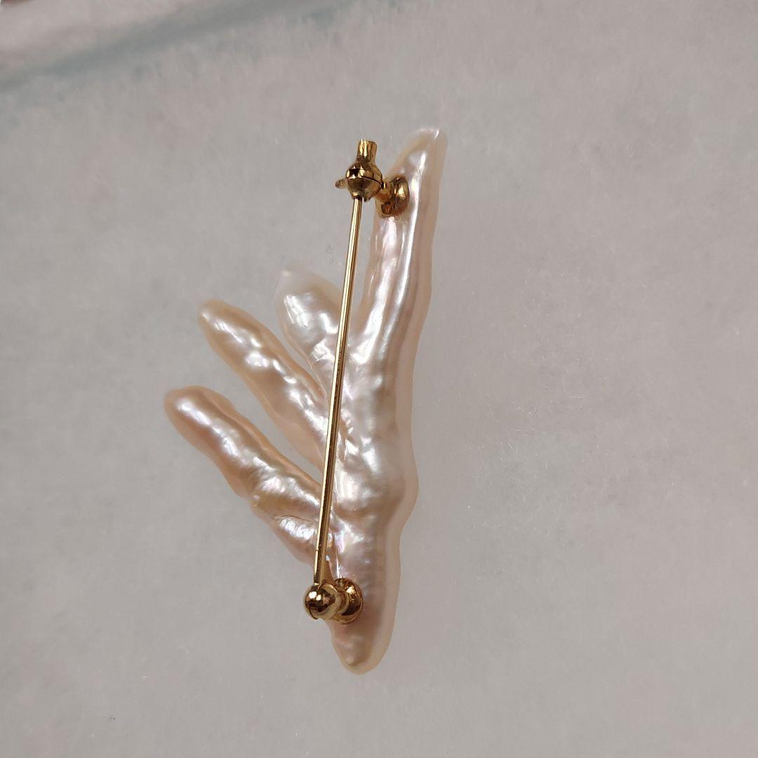 新品　k18　バロック　オレンジ淡水真珠　ブローチ　限定品