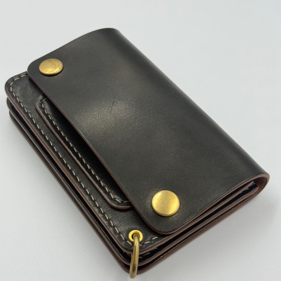 ミドルトラッカーウォレット(ブラック)茶芯　サドルレザー　タロンジッパー　手縫い