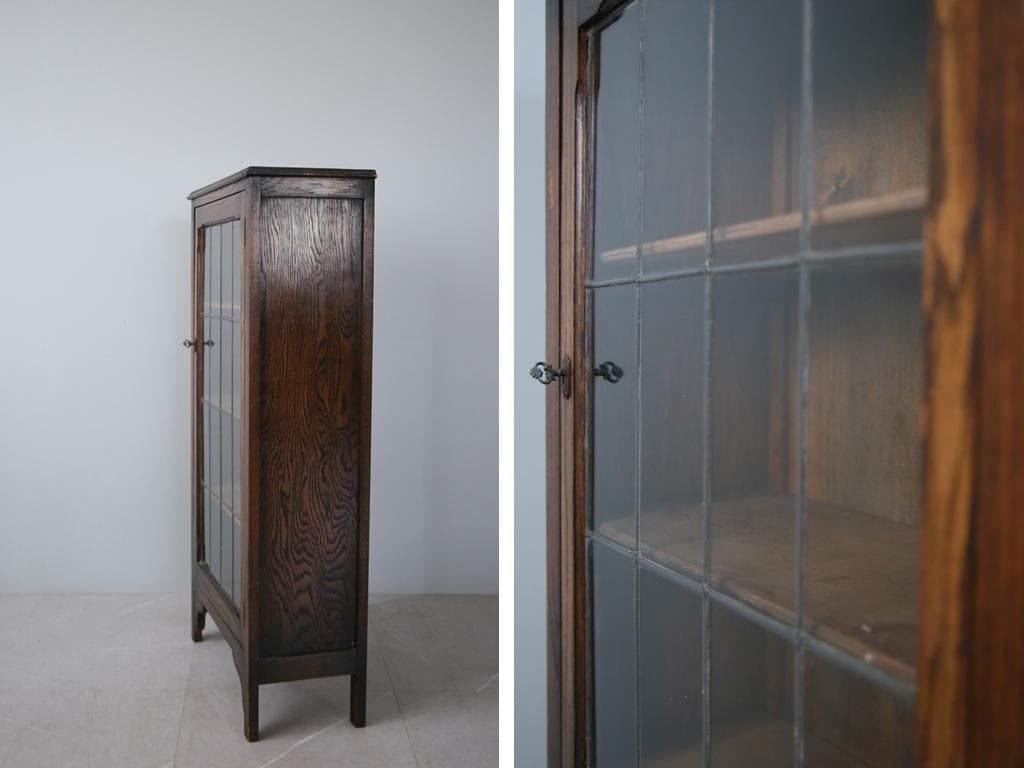 英国アンティーク木製ブックケースキャビネット/本棚/食器棚/飾り棚(91-37)