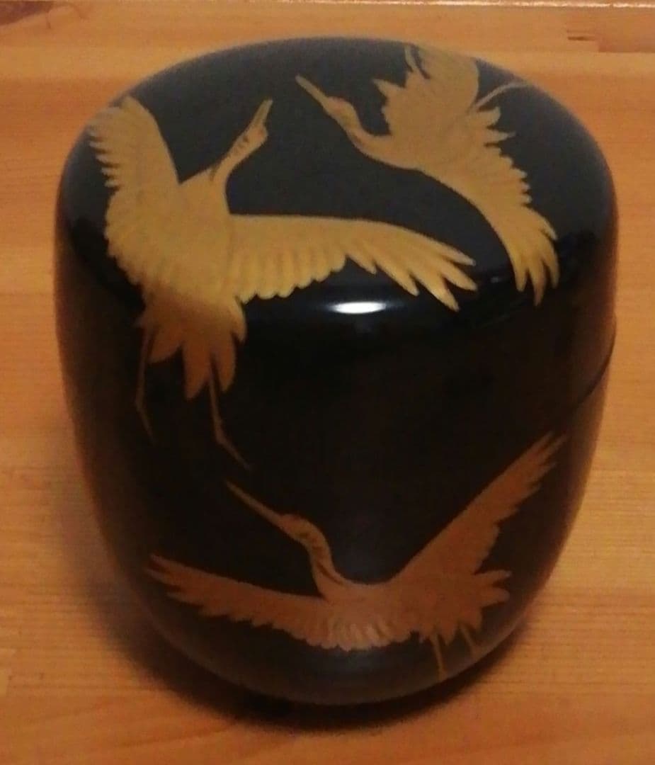 仁和春象作　鶴　蒔絵　棗　共箱　茶道具