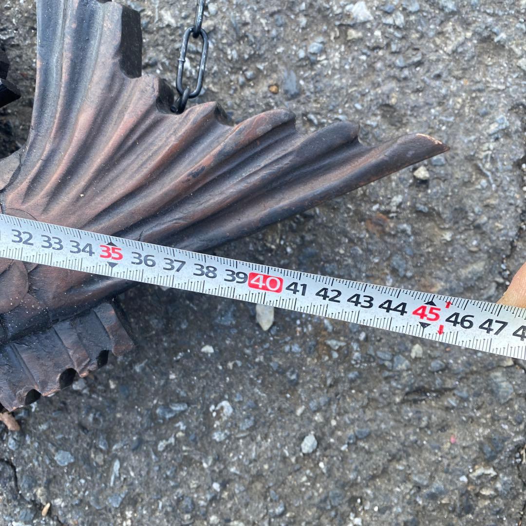 【増51230】　自在鉤　木製横木　鯛　民芸　古民家　高さ150cm