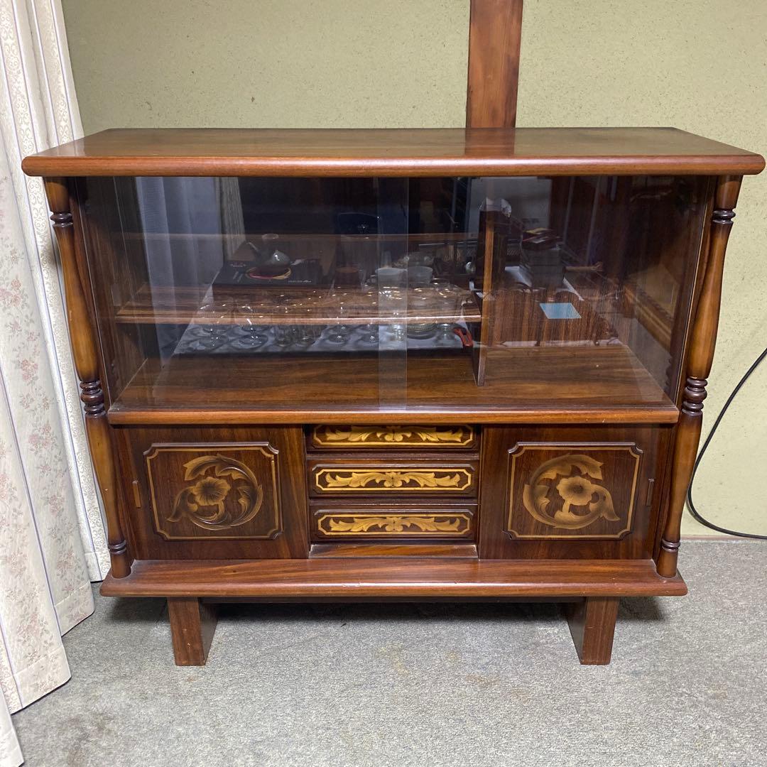 ヴィンテージ　 レトロ　 木製 　ガラス扉　キャビネット　サイドボード