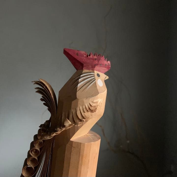 笹野一刀彫 ニワトリ 五代目康久作 民芸 古道具 アンティーク