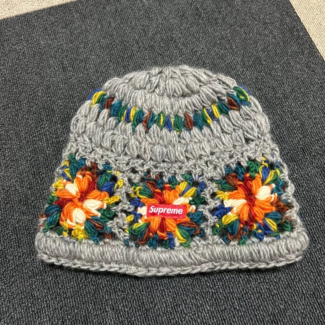 Supreme 花柄ニット帽 グレー　深めで大きめです