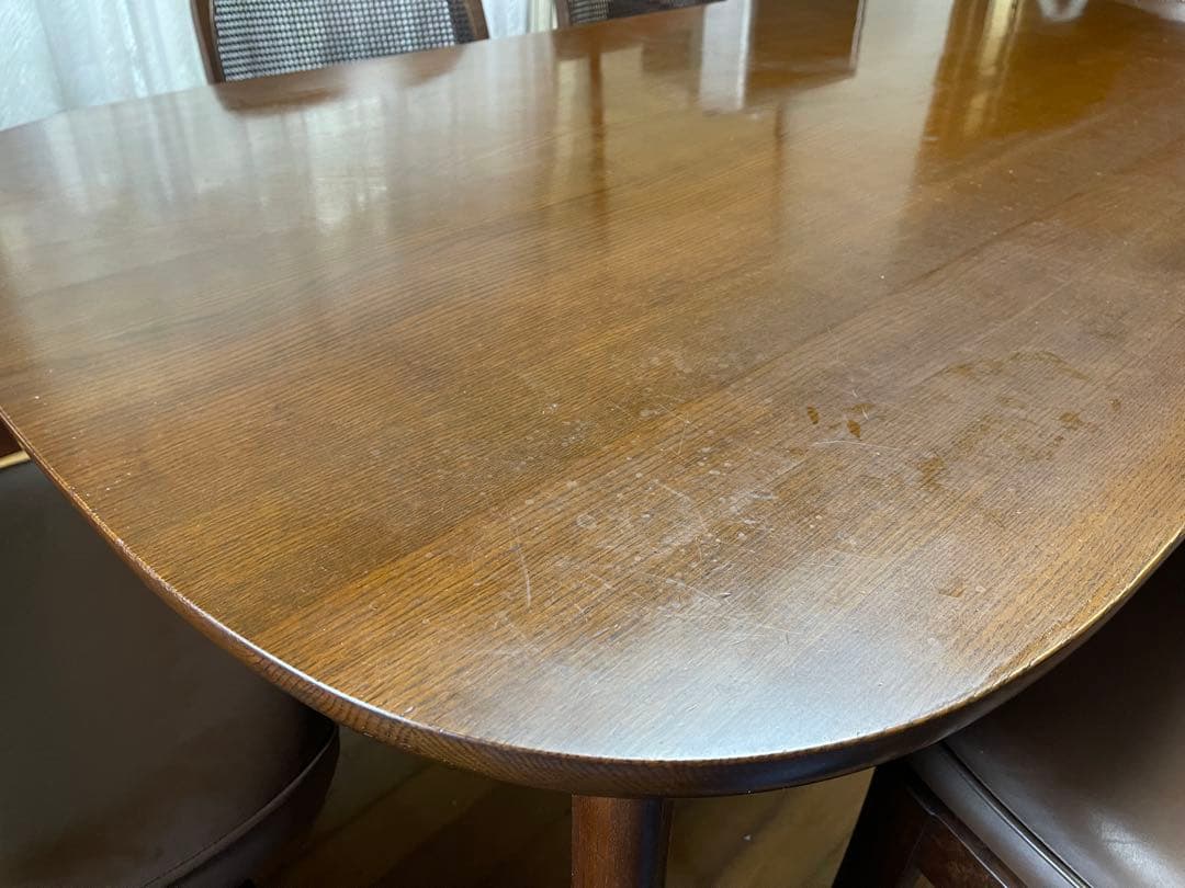 ダークブラウン楕円形ダイニングテーブルセット