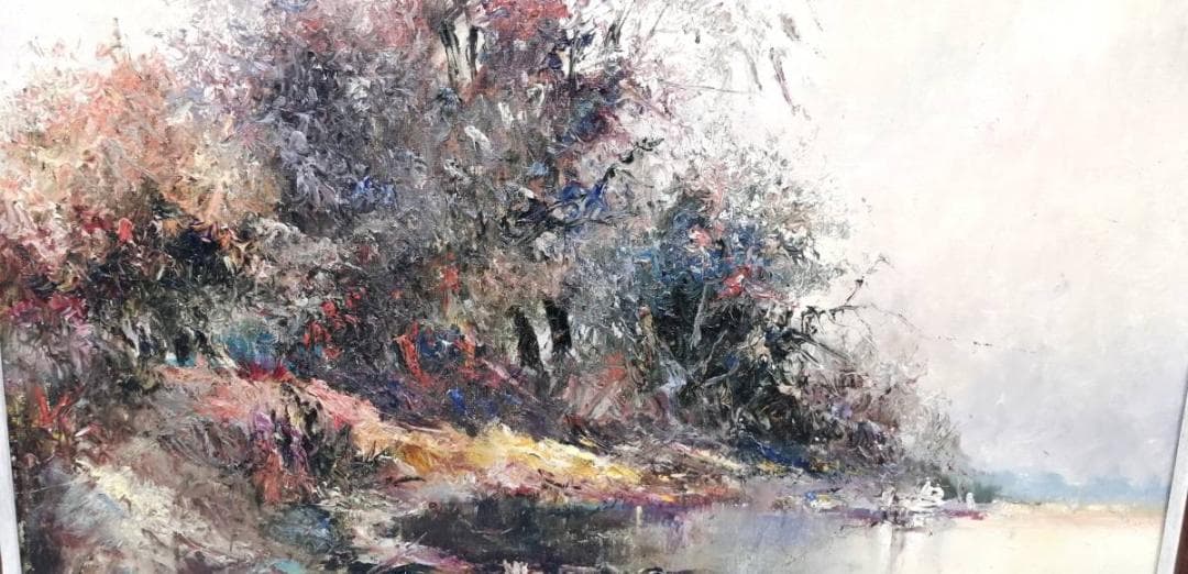 40%【真作】アンナ・オルシェウスカ 油彩 1988年 ポーランド 風景画 自然