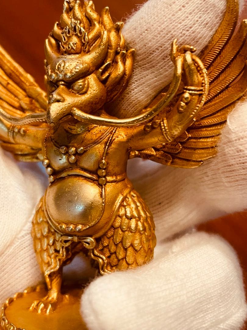 ＜チベット密教 新品1点物＞鍍金 ガルーダ（迦楼羅／金翅鳥）尊像 不死鳥