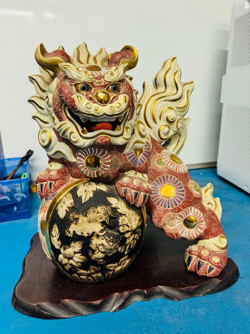 九谷焼 獅子 シーサー 高さ約40cm 大きめ 縁起物 伝統工芸品　置き物