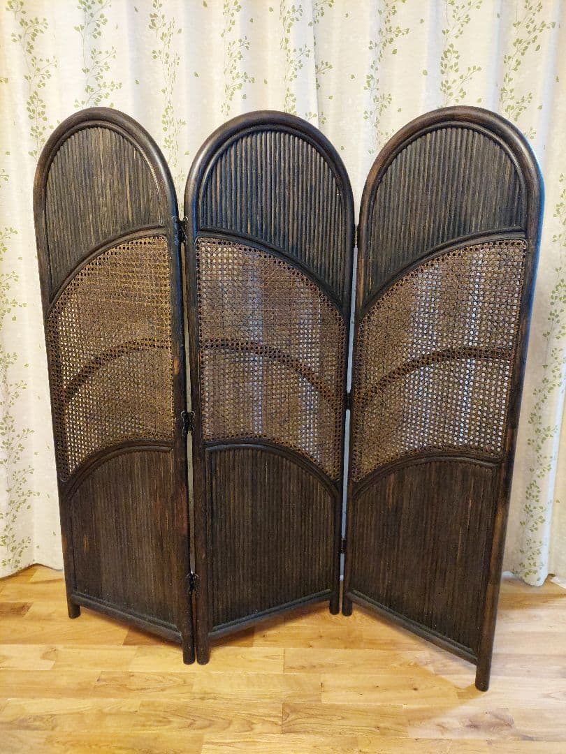 アンティーク 木製 アーチ型 3連パーテーション 衝立 間仕切り