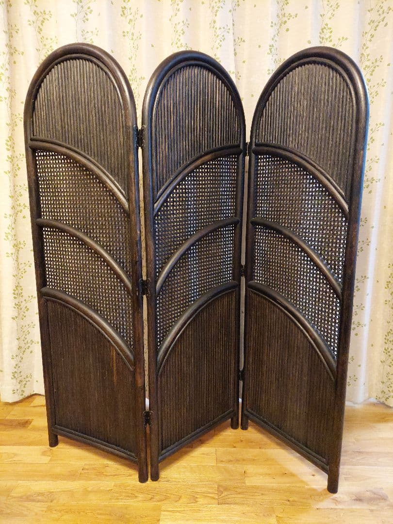 アンティーク 木製 アーチ型 3連パーテーション 衝立 間仕切り