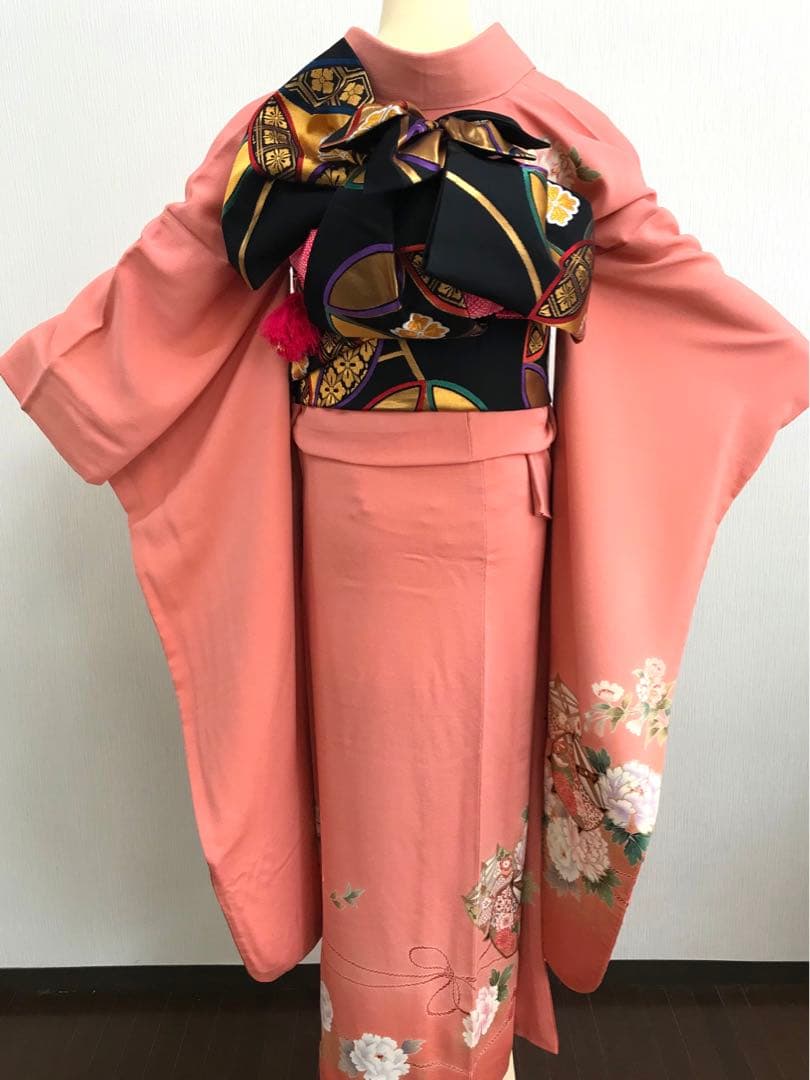 梅乃【140】正絹　振袖　フルセット　古典　ピンク　8点セット