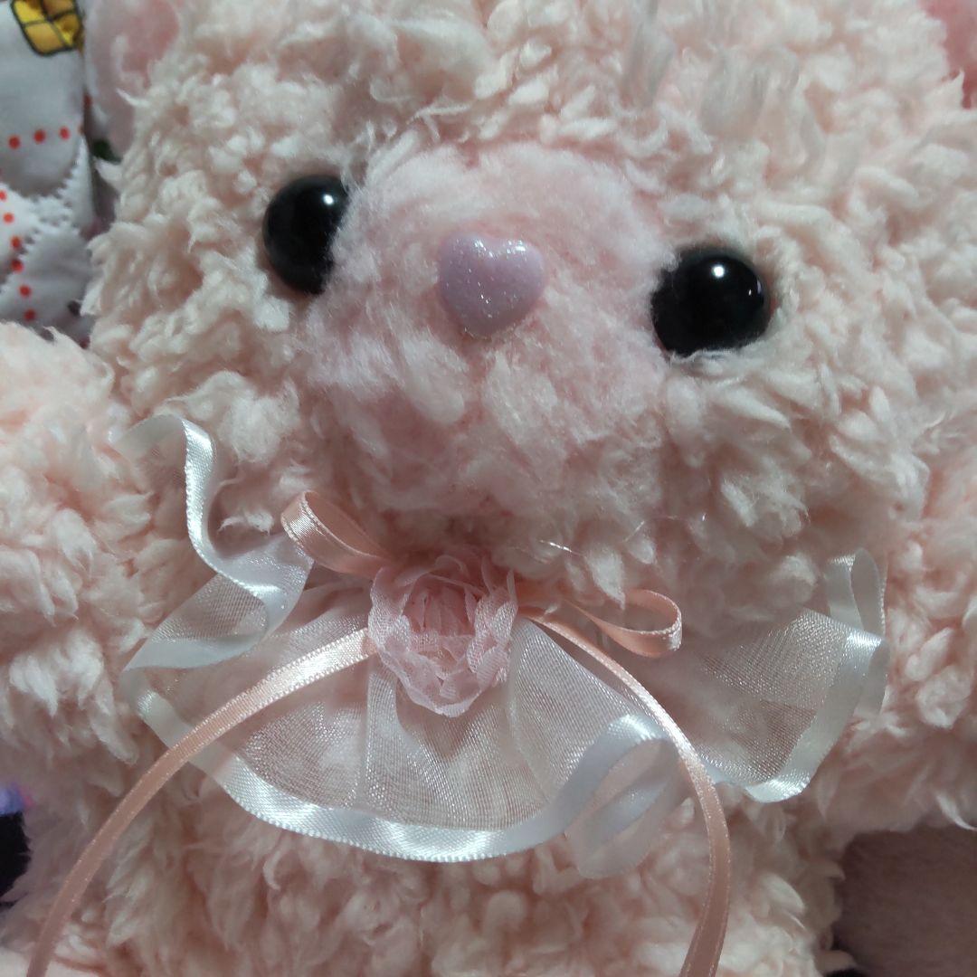 ピンクのリボン付きクマのぬいぐるみ ファンシーわたあめくまちゃん