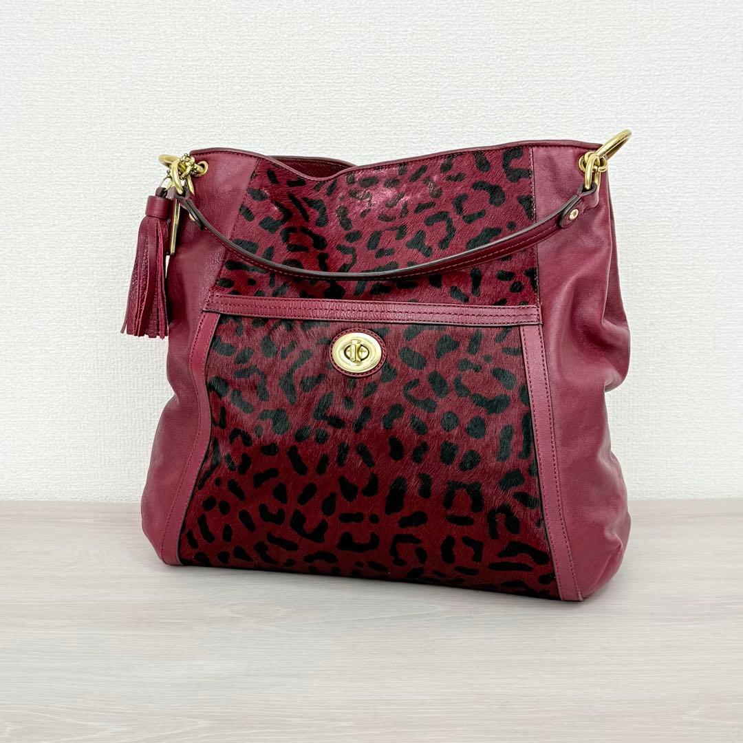 COACH ホーボー ワンショルダーバッグ ハラコ レオパード ターンロック