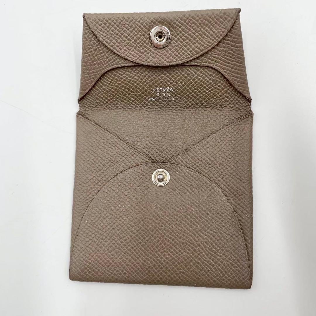 良品　エルメス　バスティア　ケース　コンパクトウォレット　レザー　ブラウン