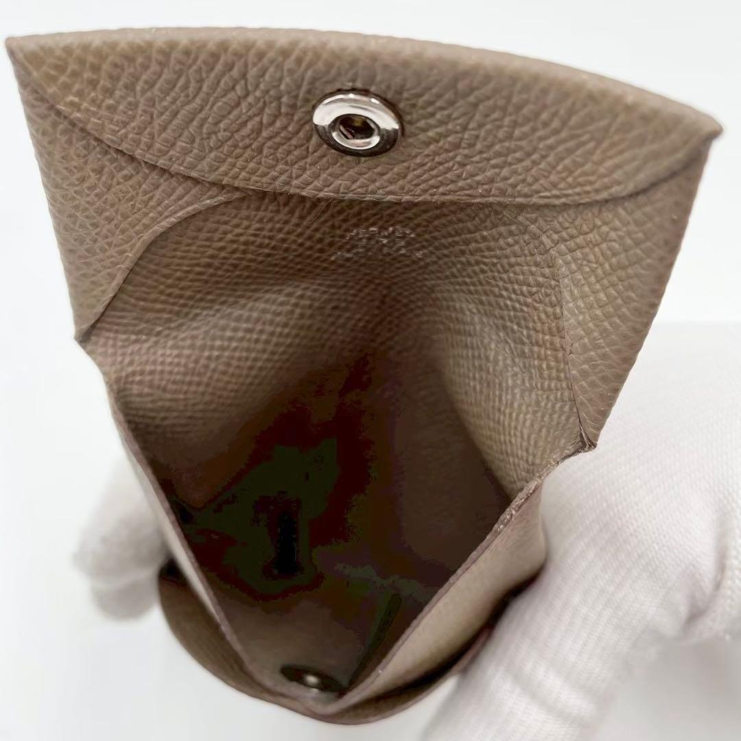 良品　エルメス　バスティア　ケース　コンパクトウォレット　レザー　ブラウン