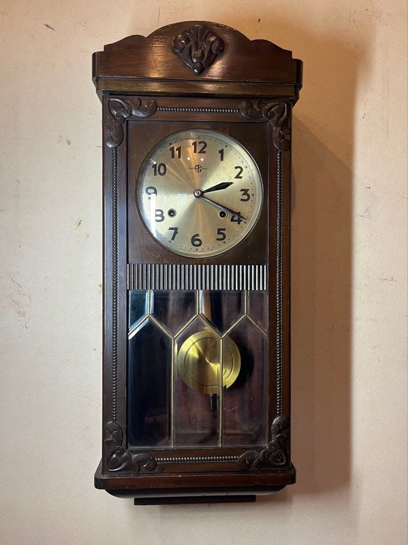 柱時計　2本チャイム　古時計　振り子　レトロ　ゼンマイ　ボンボン　アンティーク