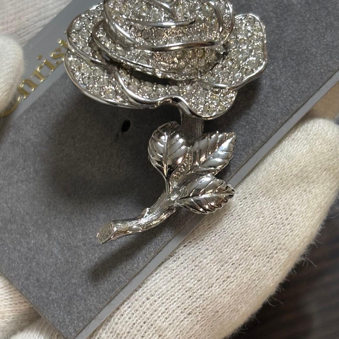 ［激レア　未使用級］ディオール　薔薇　シルバー　ラインストーン　ブローチ