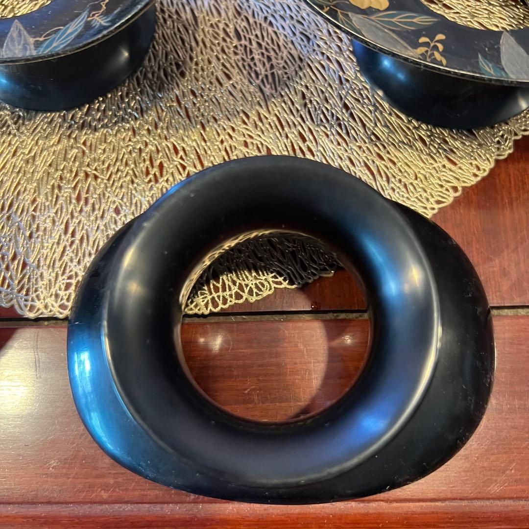 骨董品　螺鈿蒔絵黒塗り茶托　金巻絵茶托　Traditional Japanese