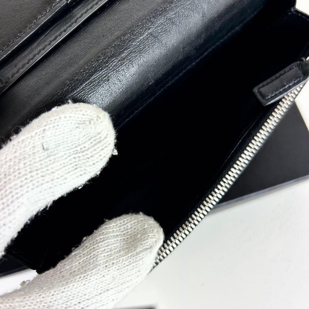 【たかえもん　付属品完備】サンローラン 長財布 黒 クロコ型押し レザー