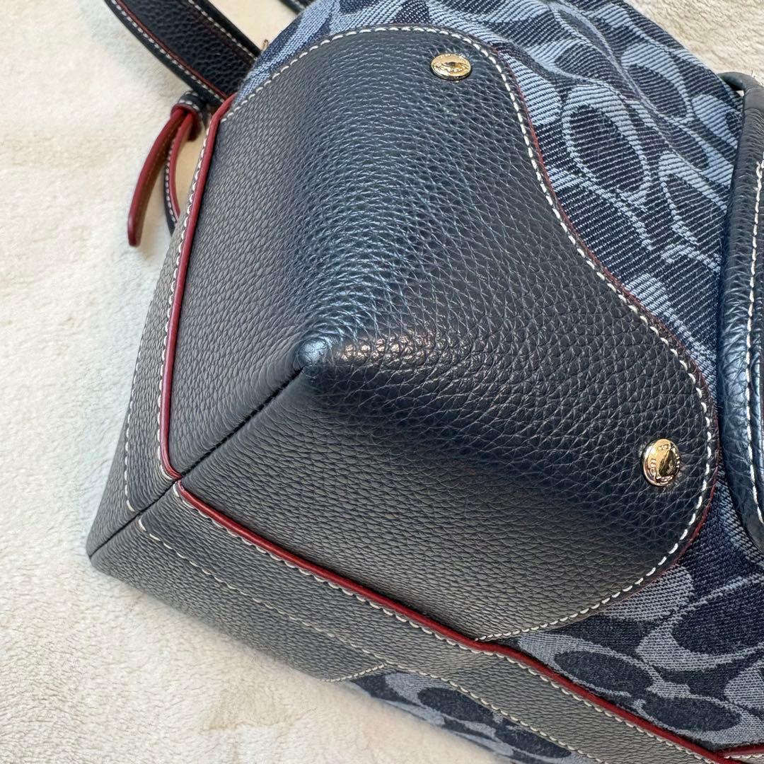 【激美品】COACH コーチ ショルダーバッグ 巾着 シグネチャー デニム