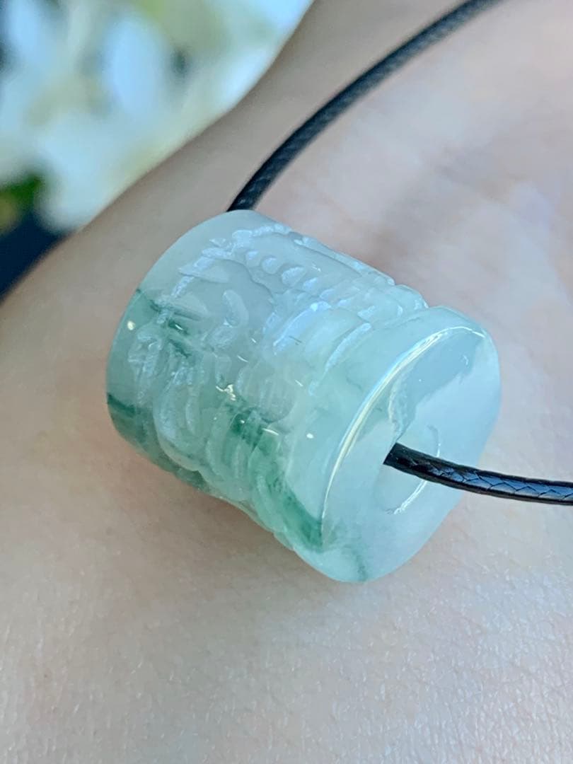 ☘本翡翠　氷種❄️六字真言　ルース⭐️路路通⭐️ネックレス　新品 0155