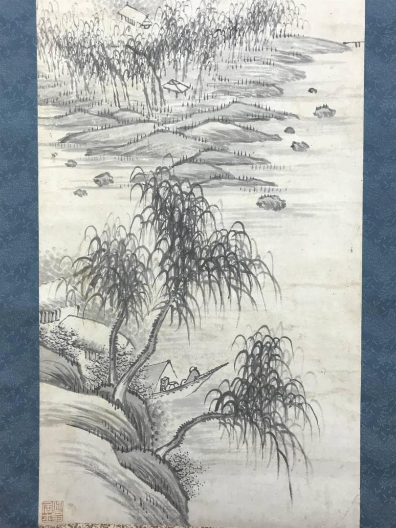 真作/田能村直入/山水画賛/山水図/掛軸/名家伝来/AD-845