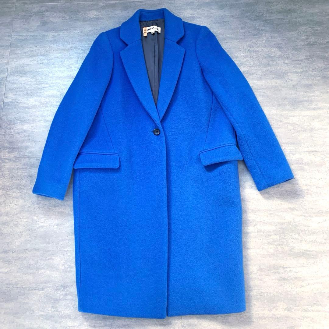 ENFOLDエンフォルド ウールチェスターコクーンコート ブルー　36