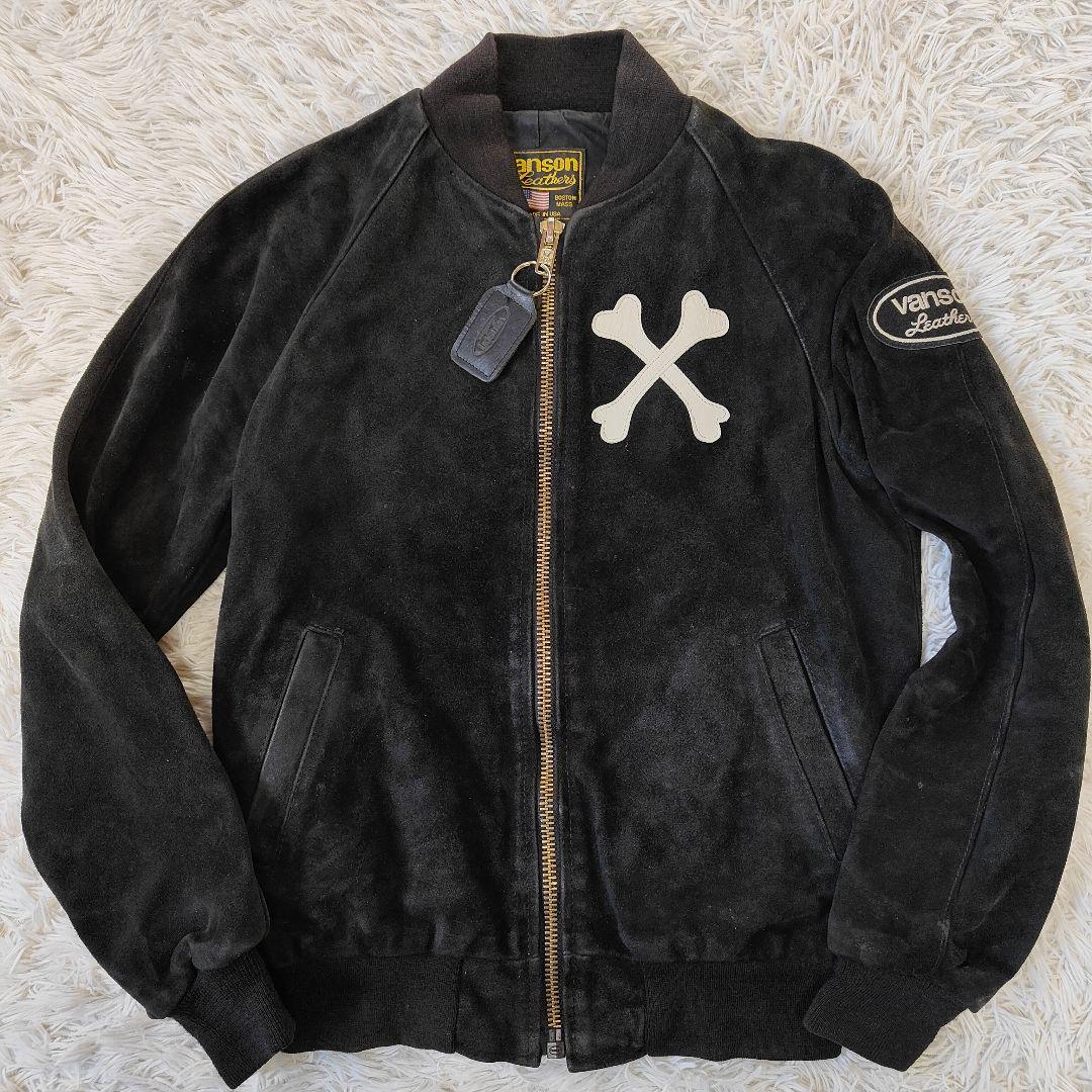 VANSON 9TJV クロスボーン　バックドロップ別注　スエードレザー　黒