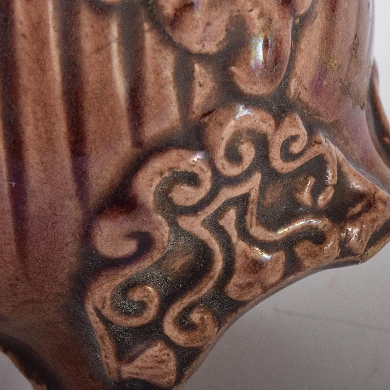 中国　紫交趾　花口酒盃　時代箱　C　R8473