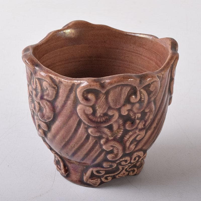 中国　紫交趾　花口酒盃　時代箱　C　R8473