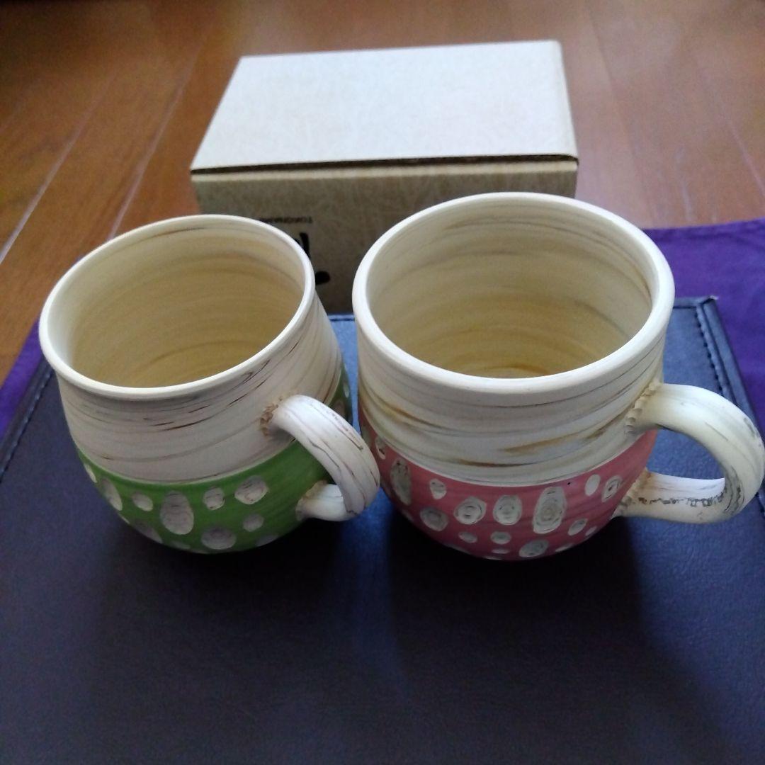 【新品】常滑焼 憲児陶苑 マグカップ 2個セット 白練込 水玉