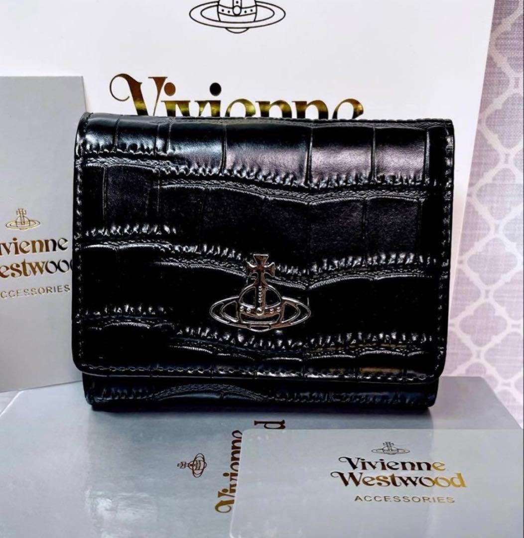 【新作☆内側に素敵な柄】新品 ヴィヴィアン・ウエストウッド 三折り財布 黒