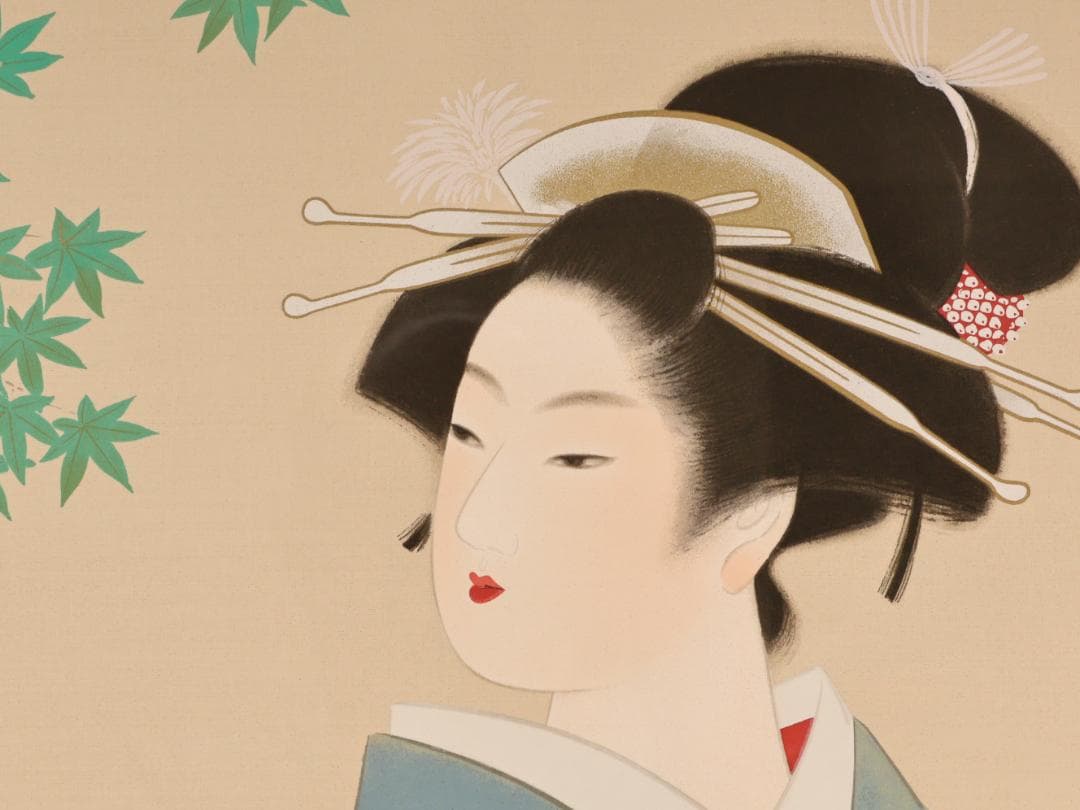 【真作】　上村松園 「 若葉 」　10号　日本画　シルクスクリーン　BK174