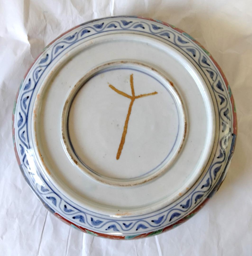 陶器 大深鉢(大) 荒波に獅子・牡丹・鳳凰 色絵 二重鉢揃い Ab-318