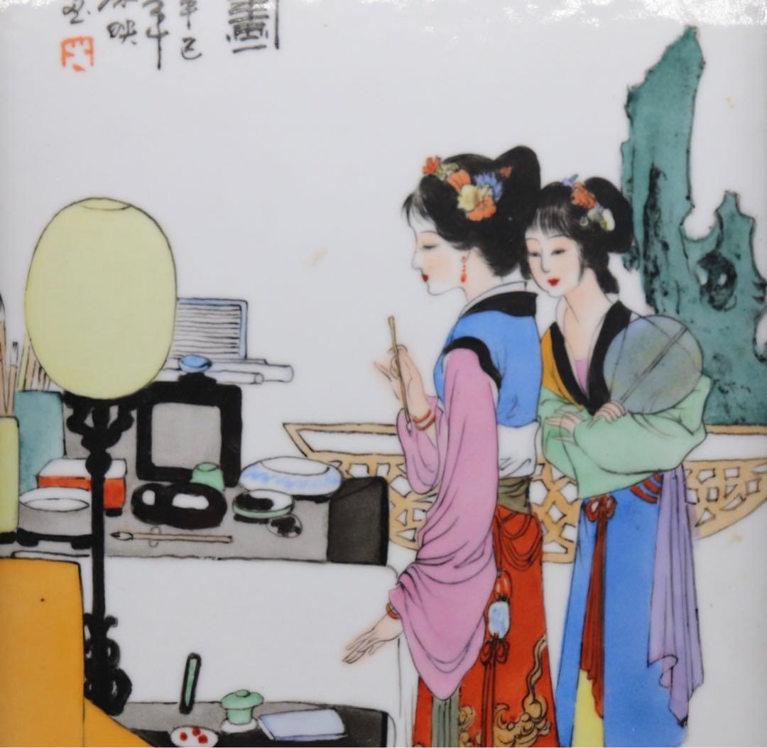中国　陶板画　美人　壁がけ　送料込み0308