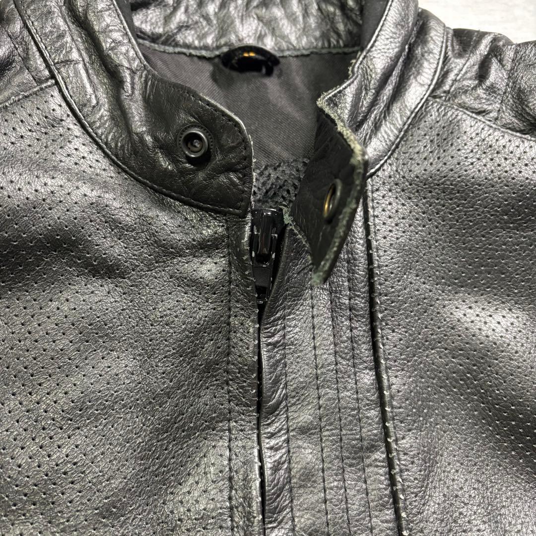 vintage レザーライダースジャケット　パンチングレザー　本革オールレザー