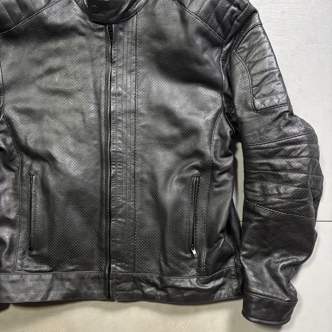 vintage レザーライダースジャケット　パンチングレザー　本革オールレザー